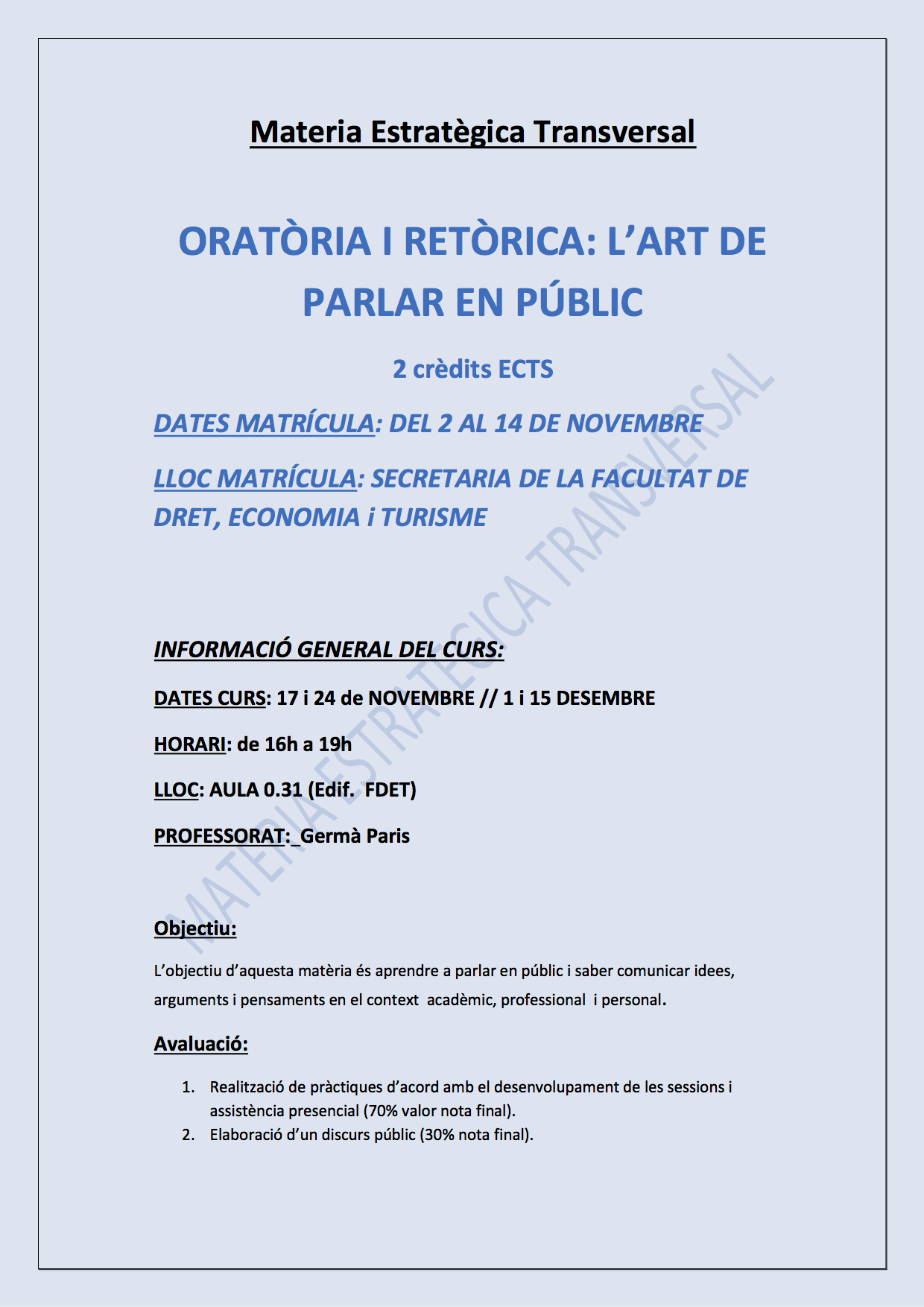 Materia Estratègica Transversal Oratòria
